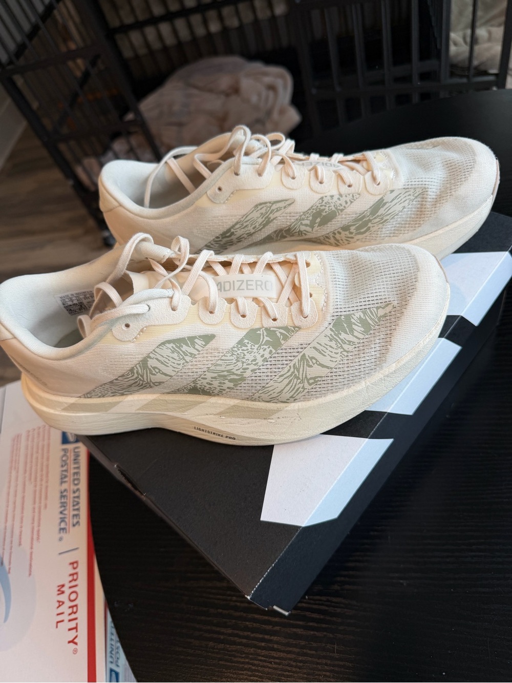 adidas Women’s Adizero Running Shoes in Cream and Olive - Picture 2 of 7